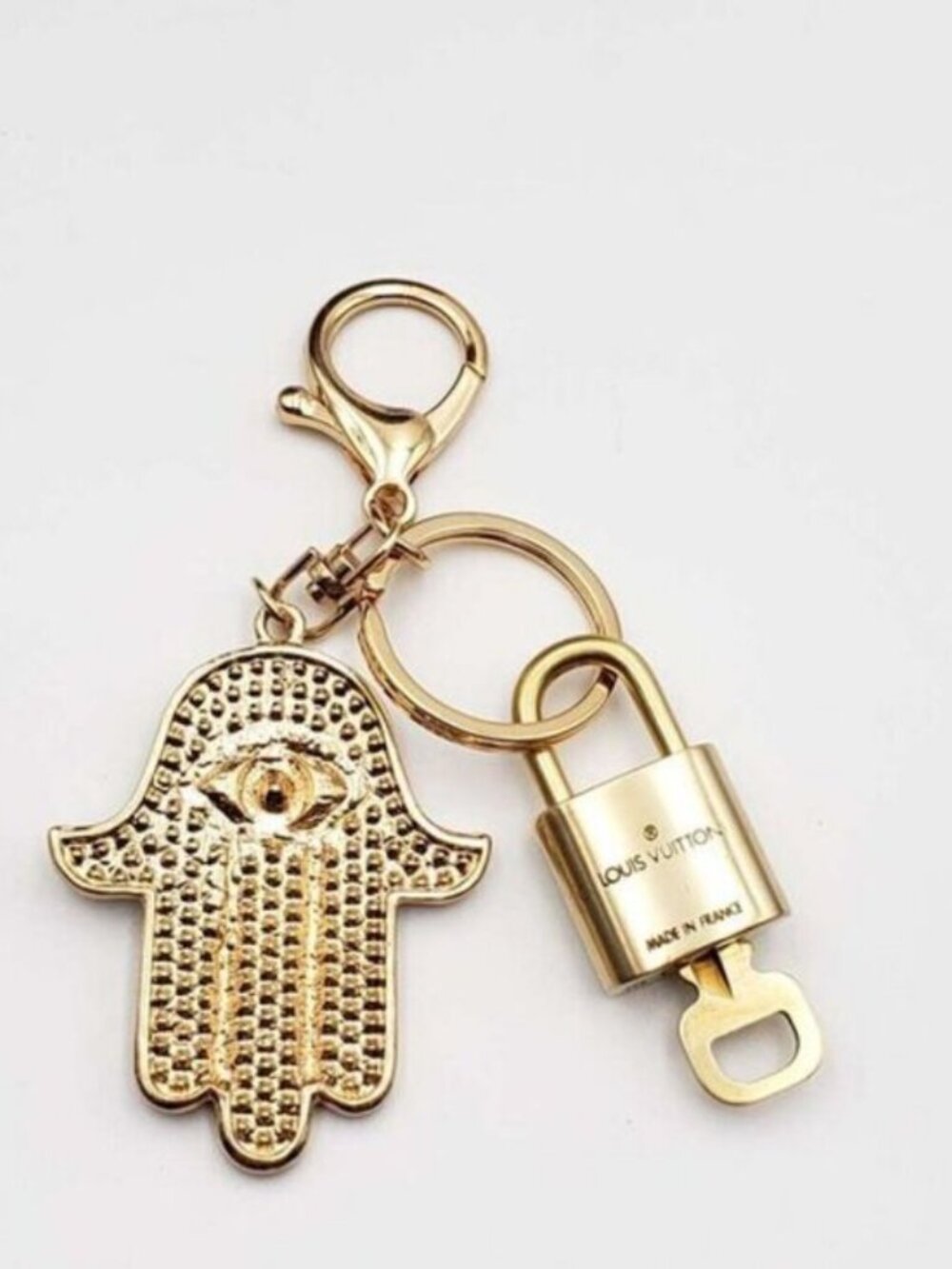Louis Vuitton Gold Lock 🔒 Authentic LV Key + Unbranded Evil Eye Bag Charm - Picture 3 of 6